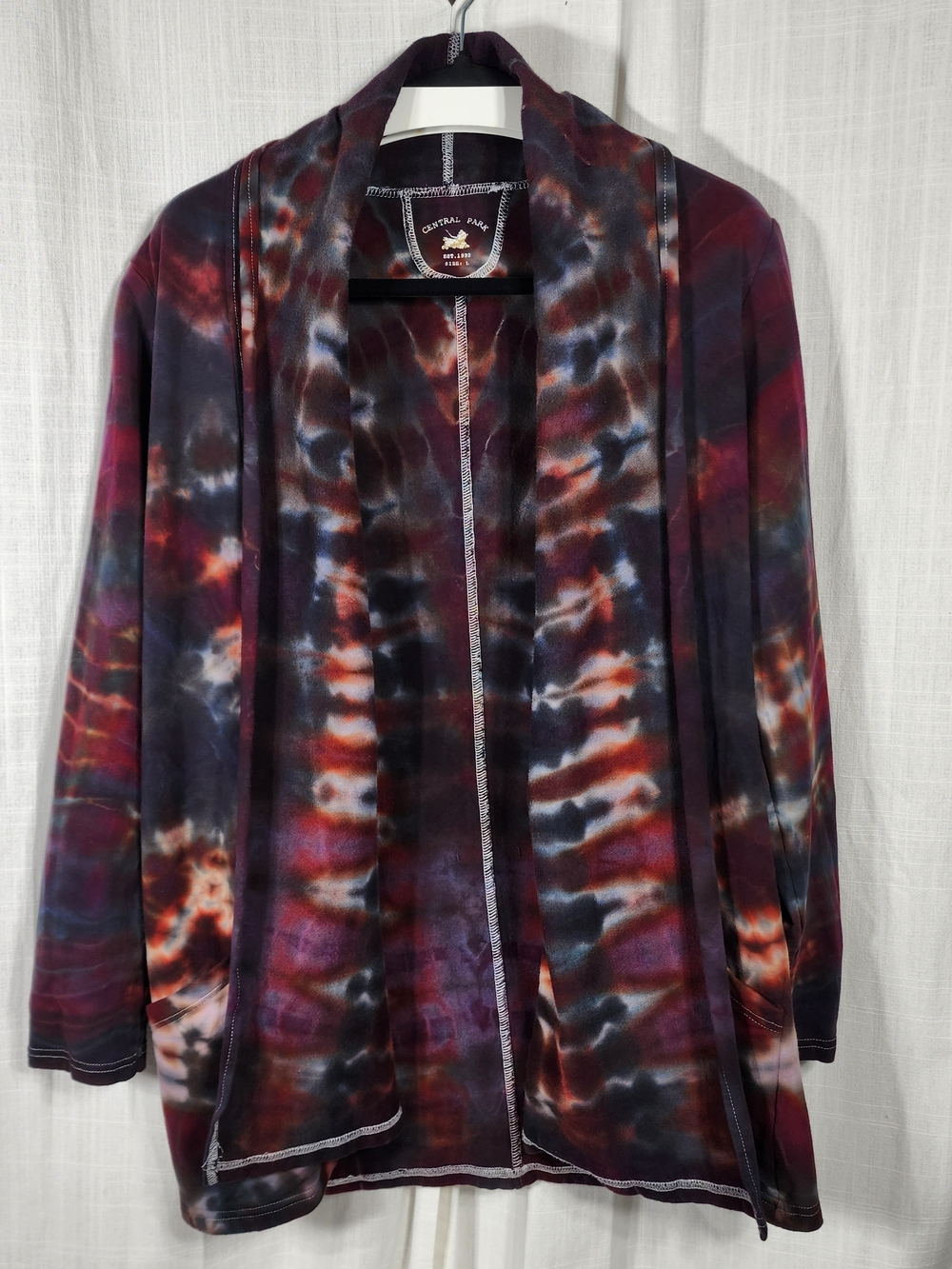 Central Park Open-Front Tie-Dye Cardigan - Multi Burgundy